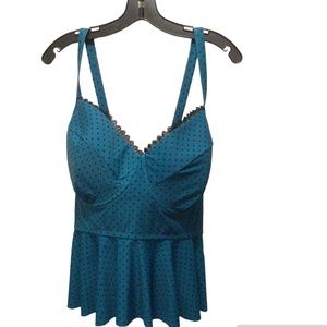 NWT Terra Sky Tankini 20W 22W Plus 2X Underwire Swimsuit Black Polka Dot Top